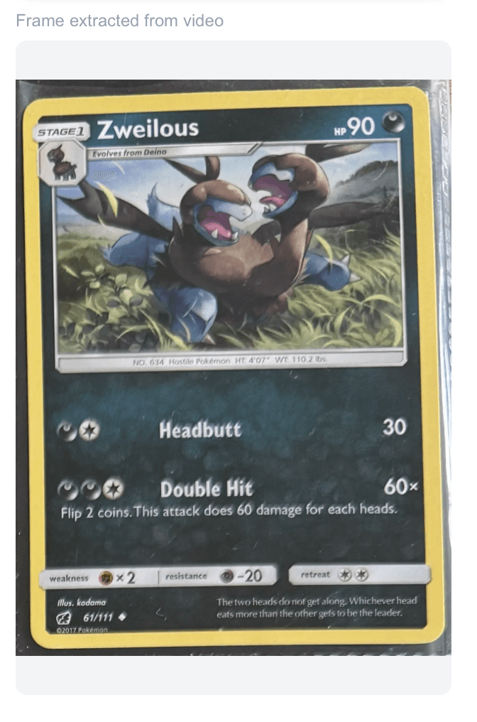 A Zweilous card extracted from a video scan